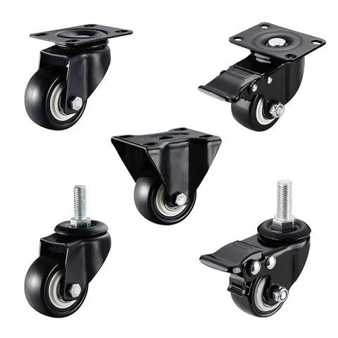 No Sweat Setup Dual Ball Bearing Casters Set Of Four 2.5 Inch Black Furniture Wheels Fits 12X30mm Stems with swift locking brake.