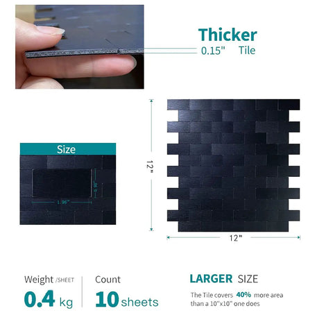10-Sheet Peel And Stick Metal Backsplash Tiles In Brushed Aluminum Self Adhesive Subway 3D Wall Sticker For Kitchen And Bathroom No Grout Needed DIY Friendly Install Black Brushed Finish