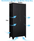 75 Inch Heavy Duty Metal Garage Storage Cabinet With Lockable Doors For Tools And Gear, shown with ventilation design.