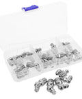 Huge 30pc Stainless Steel Grease Fitting Kit With Zerk Nipples For Heavy Duty Tractors, Trucks and Machinery. Includes Straight 45 Degree And 90 Angles In 1/4 And 1/8 Inch Threads. Top Notch Routine Maintenance Gear For Pros Who Get Stuff Done Fast. plastic case with assorted stainless steel zerk fittings