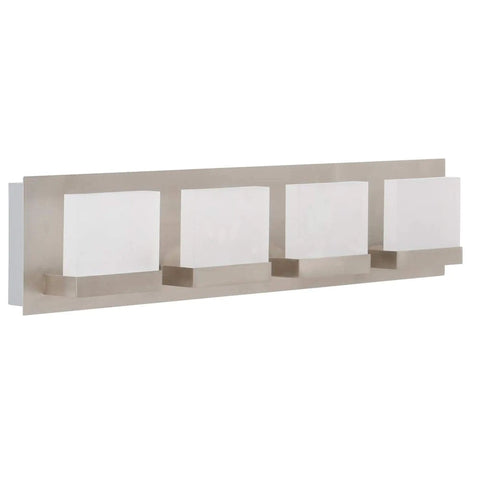 Alberson 4 Light Brushed Nickel LED Bath Bar Light Modern Vanity Fixture with sleek lines and frosted diffusers