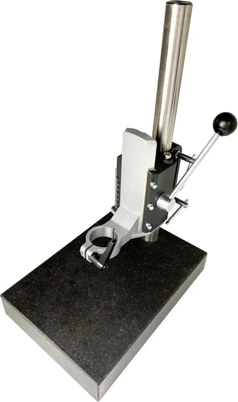 Portable Ultrasonic Hardness Tester With Test Stand And Heavy Gauge Probe, dual scale setup with durable base for steel testing.
