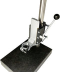 TopShelf Portable Ultrasonic Hardness Tester Paired With NoFuss Test Stand for precise surface evaluation on a black granite base.