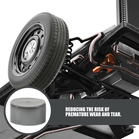 Heavy Duty Rubber Bearing Caps For Trailers Snug Fit Dust Covers 4 Pack 1.98 Inch Hub Protection with tire and cap close-up