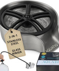 No Fuss Two In One Sink Glass Rinser Stainless Steel Cup Washer with wash tray and spray hose for quick dish cleaning.