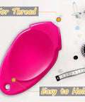 Easy Needle Threader Kit For Sewing Machines And Hand Embroidery, pink leaf-shaped tool with easy grip and clear box