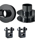 Hella Sturdy Two Inch Front Leveling Lift Kit For Ford F250 And F350 Super Duty 4WD with black steel strut spacers and shock extenders.