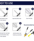 Diagram showing steps to use Bulk 1000 Piece Aluminum Blind Rivet Kit With Four Size Options; recommended tools illustrated.
