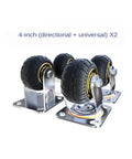 Pro Gear Heavy Duty Eight Inch Rubber Casters Four Pack featuring both directional and universal 4-inch wheels with shiny bearing.