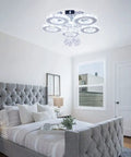 Five Ring Crystal LED Ceiling Light Chandelier For Dining Room Kitchen And Bedroom Cool White 4500K Non Dimmable Dope Modern Fixture With Stainless Steel Frame Built In 39W LED in a bedroom setting
