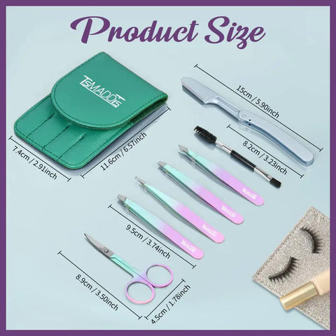 7 Piece Eyebrow Tweezers Set With Curved Scissors And Eyebrow Razor For Ingrown Hair Removal, Precision Facial Hair Tools For Brows