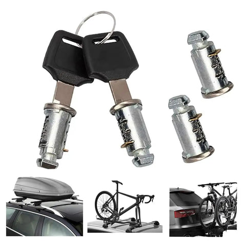 4 Pack Stainless Steel Lock Cores For One Key System Lock Cylinders For Bike Racks, Roof Cargo, and Cargo Boxes with keys visible
