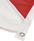 Close-up of Two Flag Duo Diver Down Flag Set 20x24 Inches With Golden Grommets, showing red and white nylon material and stitching detail