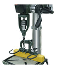 Mortising Attachment for Drill Press With Bench Locator Kit shown on a drill press with hollow chisel for woodworking.