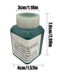 Bottle of Solder Mask Ink For Circuit Boards Green Epoxy labeled with dimensions, ideal for UV curing and PCB insulation coating.
