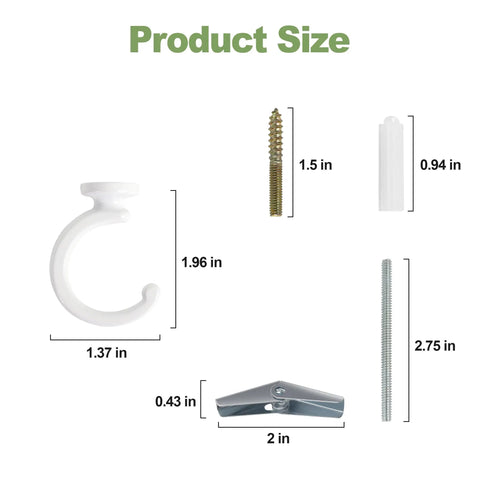 Product size details of Top Notch Ceiling Hooks For Hanging Plants And Storage Gear Featuring Tough As Nails Steel Swag Hooks.