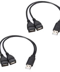 USB 2.0 Y Splitter Cable With Dual USB A Female Ports One Data And Power Port And One Power Only Port Two Pack, black 40 cm