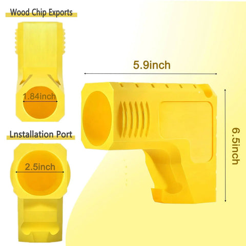 Yellow Table Saw Dust Collector Adapter 2.5 Inch Connector, Dewalt Compatible, with 5.9 inch length, shown from side