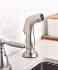 Brushed Nickel Kitchen Faucet With Side Sprayer And High Arc Two Handle Design For 3 Or 4 Hole Sinks Includes Water Supply Line