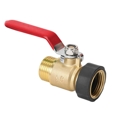 Heavy Duty Garden Hose Shut Off Valve 3/4 GHT Quick Shut Off Ball Valve with a brass body and a red stainless steel handle