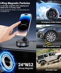 Installed magnetic car phone mount with suction cup base; 360° rotation for smartphones