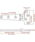 Technical diagram of Beefy Heavy Duty T Style Door Hinges 2 Pack, Marine Grade 316 Stainless Steel, showing dimensions and thickness.