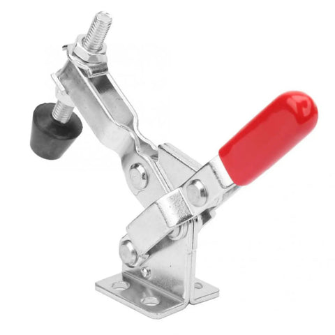 Heavy Duty Toggle Clamp With 220 Lb Holding Power and Quick Snap Lever for Woodworking Jigs Welding Fixtures and Mold Assembly featuring anti slip red handle and tough carbon steel build.