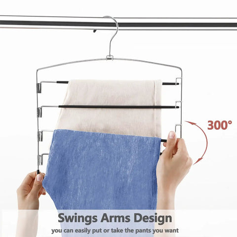 Multi Layer Pants Hangers Non Slip Three Pack Space Savers With Easy Swing Arms Super Sturdy Heavy Duty Closet Organizer Rock Solid Steel Clips For Jeans Slacks And Scarves Zero Hassle Closet Upgrade