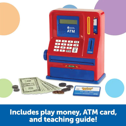 Kid Friendly Interactive Pretend ATM Bank For Kids Electronic Piggy Bank with play money and ATM card set