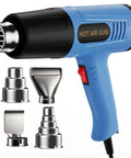 Dual Temperature Heavy Duty Heat Gun With Four Pro Grade Nozzles for Shrink Tubing Vinyl Wrap Crafting Resin and More, blue design.