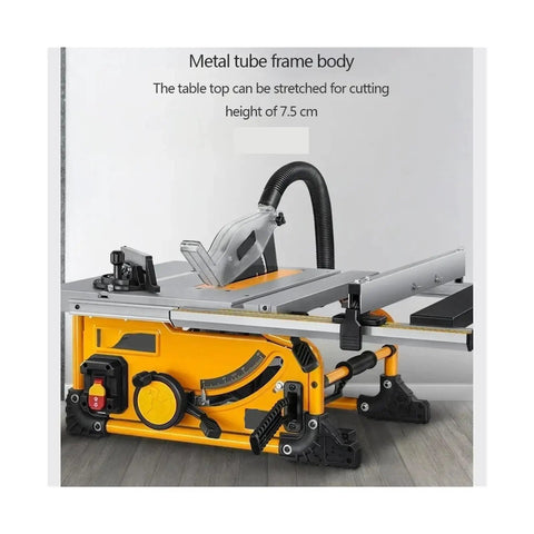 Professional Eight Inch Dust Free Wood Circular Saw Packs Badass 1500W Power For Slicing Through Lumber Fast While Keeping Your Workbench Totally Dust Free, featuring a metal tube frame and adjustable height.