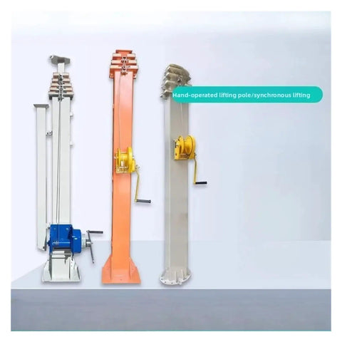 Heavy Lift Heavy Duty Telescopic Rigging Pole Expands To Ten Meters With Thick Aluminum Sections For Serious Speaker Loads And No Sweat One Person Setup Job displayed from three angles, highlighting design and lifting mechanism.