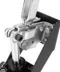 Close-up of 300mm Pneumatic Hold Down Clamp showing metal arm and built-in air control for welding fixtures and metal fabrication.