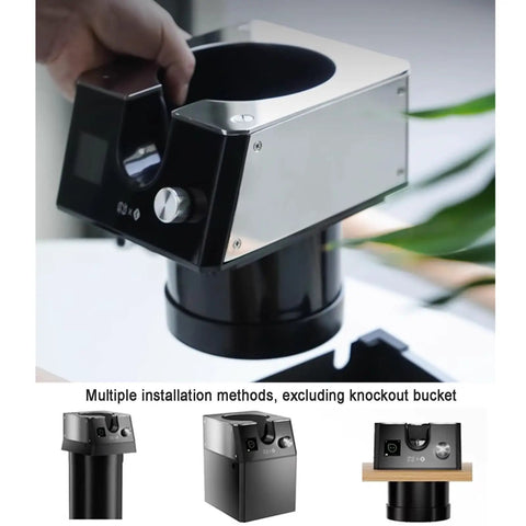 Slick Automatic Coffee Portafilter Cleaner And Espresso Grounds Knock Box Station Featuring Smart Optical Guard for countertop use.
