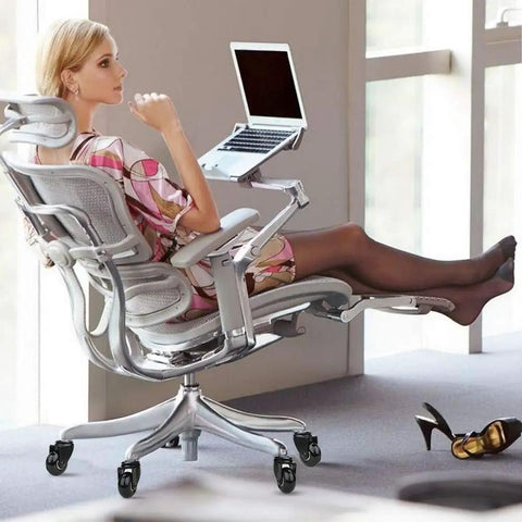 Woman in mesh office chair with heavy duty 2 inch chair caster wheels set of 5 with plug in 7/16 inch stem 7/8 inch length