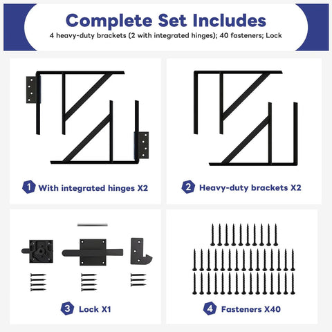 Heavy Duty Gate Bracket Kit For Wood Fences, Anti Sag Gate Building Set With Right Latch, Rust Proof Black Steel Corner Braces For 2x4 Lumber, All In One Hardware For Garden Shed And Driveway Gates