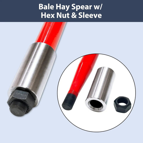 49 Inch Heavy Duty Hay Spear Bale Fork For Tractor And Skid Steer Quick Attach Spike With Hex Nut And Sleeve, 4500 Lbs Load Capacity