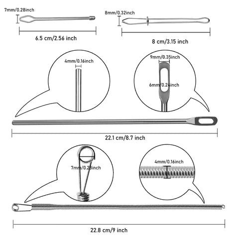 4 In 1 Drawstring Threader Tool Kit Stainless Steel Set With Spring Loaded Retriever And Safety Pins For Hoodies Shoes