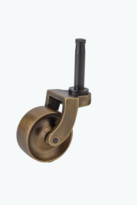 Heavy Duty Antique Brass Replacement Caster Wheels Smooth As Butter Rolling For Furniture Set Of Four Compact Rollers One Three Eighth Inch Diameter Vintage Slick Finish Easy Kit, detailed view of individual wheel.