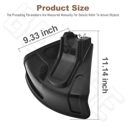 Black plastic Grass Shield Guard for Ryobi and Homelite Trimmers, size 9.33 x 11.14 inches, compatible with RY253SS UT33650B.