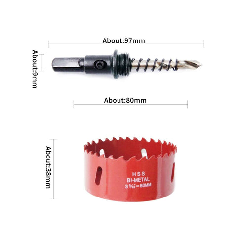 Hole saw and arbor set: HSS bi-metal 80mm hole saw with arbor and pilot drill bit for wood, PVC, plasterboard