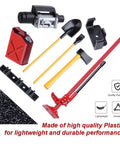 Beefed-Up Mini RC Rock Crawler Gear Set with digging shovel, fuel tank, high jack winch for 1:10 car, Axial SCX10 compatible.