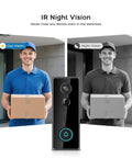 2K Wireless Video Doorbell Camera With Live View Color Night Vision Smart Human Detection shown with day and night vision