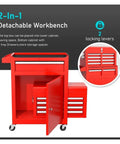 Rolling Tool Chest With Detachable Top Box And Locking Wheels Heavy Duty Steel Cabinet With Drawer Liners For Garage And Workshop Storage Warehouse And Repair Shop Built Tough And Easy To Roll Blue, red 2-in-1 cabinet open with drawers
