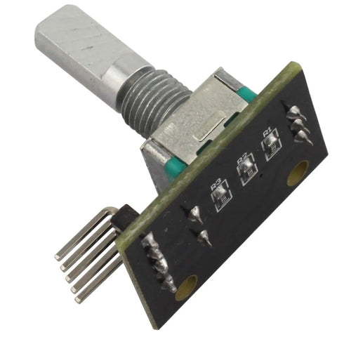 Close-up of 2 Pack KY-040 Dope 360 Degree Rotary Encoder Module with Clickable Switch and Knob Cap for Arduino Projects, 5V Compatible, 20 Pulses Per Revolution