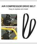 Beefy 30-1/2 Inch Drive Belt Replacement For D55146 D55167 D55168 Air Compressors A12210 N011005 5/8 Inch Wide 0.065 Inch Thick With Tooth 3 Pack Great Replacement For Home Shop Use With Trusted Fit And Quick Install shown installed on compressor