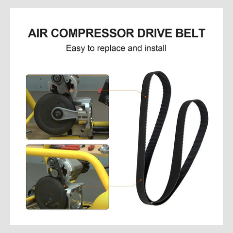 Beefy 30-1/2 Inch Drive Belt Replacement For D55146 D55167 D55168 Air Compressors A12210 N011005 5/8 Inch Wide 0.065 Inch Thick With Tooth 3 Pack Great Replacement For Home Shop Use With Trusted Fit And Quick Install shown installed on compressor