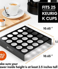 K Cup Drawer Organizer For Keurig Pods 25 Slot Holder That Keeps Your Countertop Clean And Your Pods Right There Within Easy Reach, Acrylic Clear Keurig Drawer For Easy K Cup Storage And Quick Pod Organization, shown with dimensions.