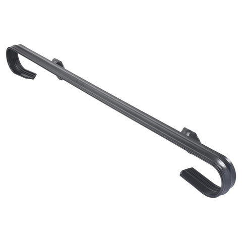 Top Shelf Two Foot Wrought Iron Handrail Badass Build Quality Wall Mounted Black Metal Stair Guardrail With Mounting Hardware Made In Usa, side view showing hooks and flat design.