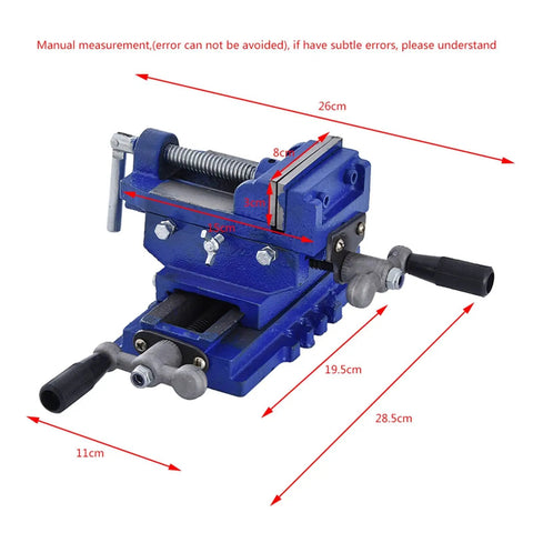 Heavy Duty 4 Inch Cast Iron Bench Vise With Precision Flat Tongs And Two-Way Movement Platform For Serious DIY Folks And Pro Shop Grind That Never Fails, shown from the side with measurements.